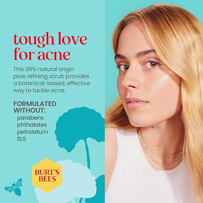 Burt’s Bees Clear and Balanced Deep Cleansing Acne Scrub, Salicylic Acid Acne Treatment with Cica, Facial Cream Exfoliator Helps Unclog Pores and Reduce Acne, 4 Oz (Pack of 2)