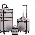 BYOOTIQUE Rolling Makeup Train Case on Wheels 3-Piece Hairdressing Brush Bags Cosmetology Art Deco Graphite