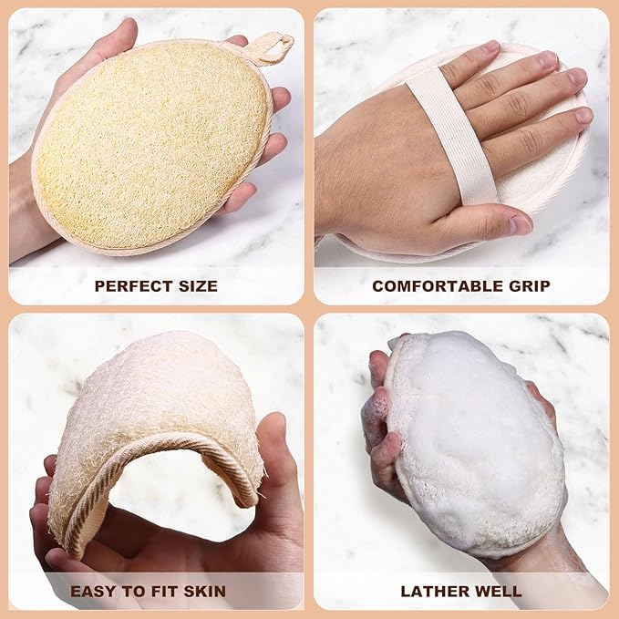2PCS Natural Exfoliating Loofah Body Scrubber, Premium Loofah Exfoliating Body Scrubber for Bath, Made with Natural Shower Loofah Sponge, Shower Exfoliator for Women and Men