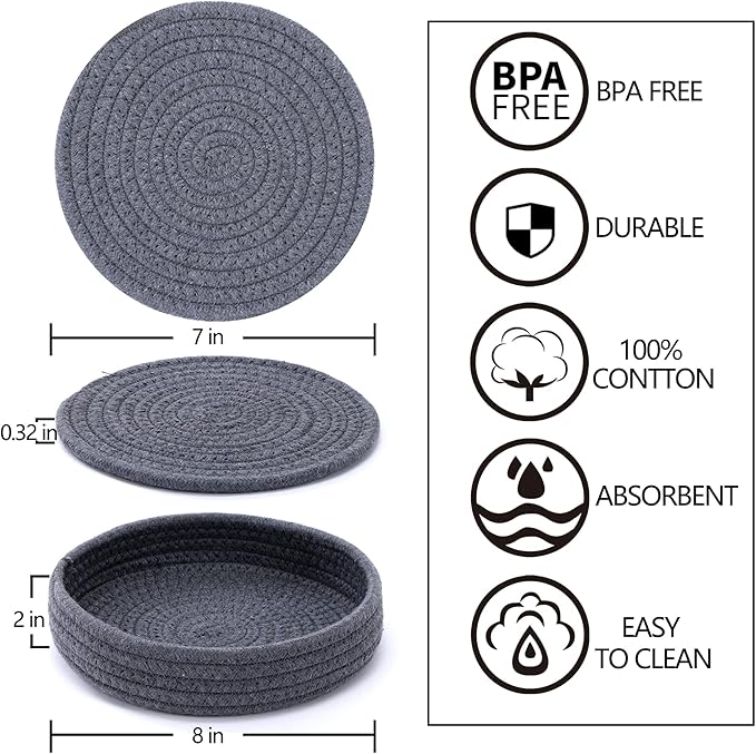 Coga Trivets for Dishes, Pots and Pans, 7 Inch Hot Pads - 5 Pcs with Storage Basket for Countertops, Pot Holders for Kitchen, Cotton Table Protector Hot Mats Heat Resistant (Mix)