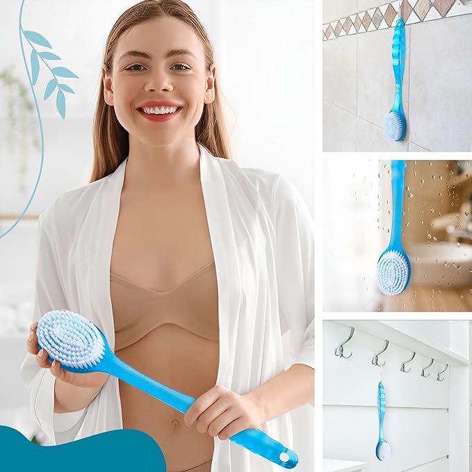 2 Pack Bath Body Brush Long Handle Back Shower Brush Exfoliating Back, Body, and Feet Scrubber Soft Nylon Bristles (Blue & Green)