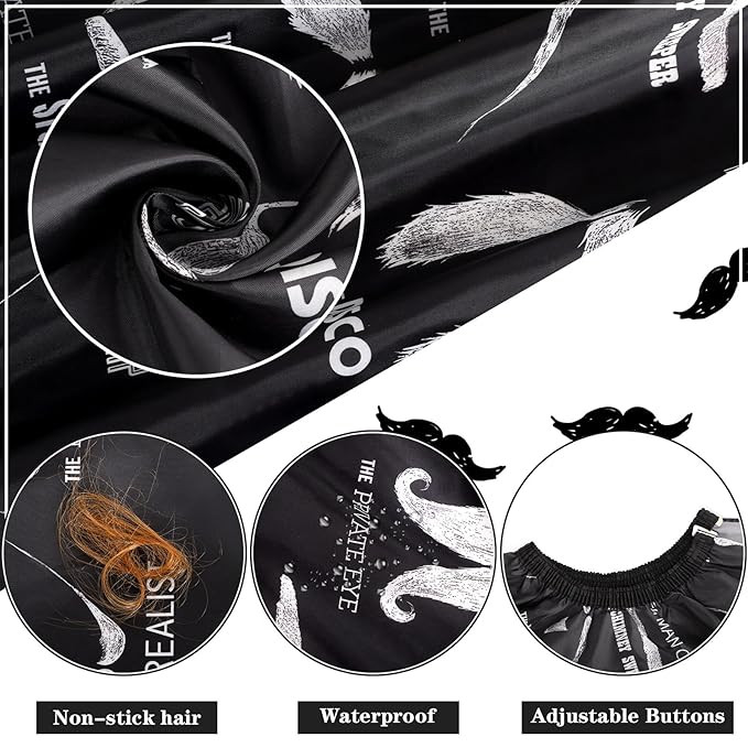 FEBSNOW Professional Hair Cutting Barber Cape with Neck Duster Brush, Beard Print Barber Cape for Barber Shop Hair Cutting Accessories