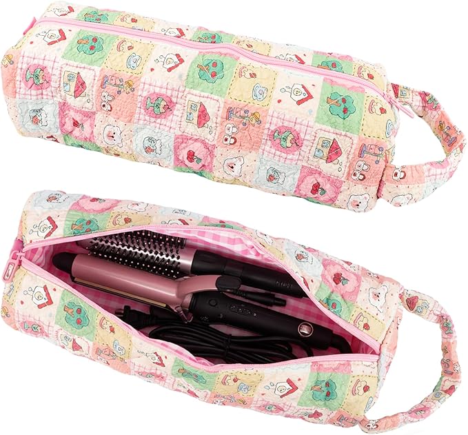Quilted Hair Tools Travel Bag, Portable Dustproof Carrying Case with Handle for Curling Irons, Flat Irons, Hair Dryers and Styling Tools