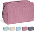 MAANGE Cosmetic Bags for Women Small Makeup Bag for Purse Corduroy Makeup Pouch Travel Makeup Bag with Metal Zipper Make Up Bag for Travelling(PINK)