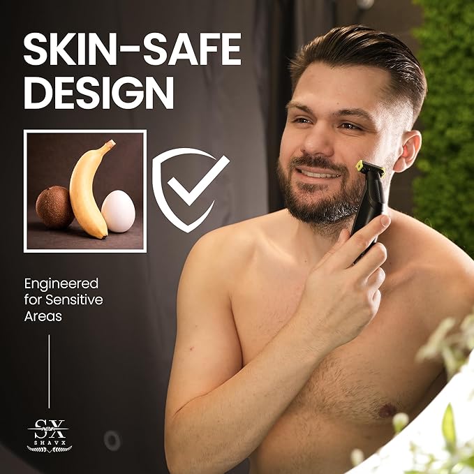 Body Hair Trimmer for Men Electric Shaver for Pubic & Groin Hair Ball Groomer, Beard, Chest, Legs, Sensitive Areas, with Skin-Safe Dual Blades, Waterproof Wet-Dry IPX6 Rechargeable USB-C, 3 Combs