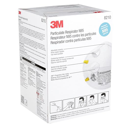 3M 8210 Particulate Respirator, N95, Pack of 20 Disposable Respirator, NIOSH APPROVED, Two-Strap Cup Style Design, Lightweight with Cushioning Nose Foam