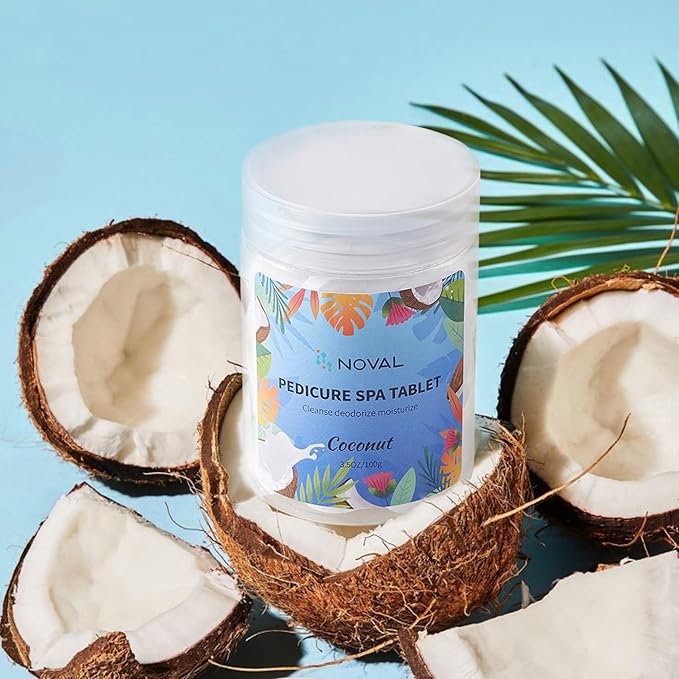 NOVAL Pedicure Spa Tablet - Fast Dissolving, Gentle & Portable Foot Soak for Softening Calluses & Hydrating Skin, Tiny Travel Size, Coconut Scent