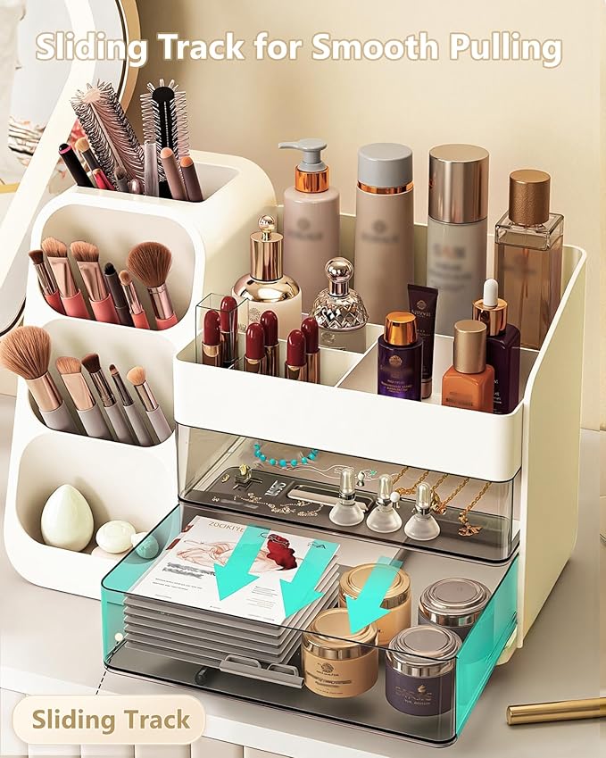 Large Capacity Makeup Organizer Countertop with Makeup Brush Holder for Vanity, Thickened Material, Bathroom Countertop Organizer Skin Care Perfumes Storage, Teen Girl Gifts for 13-25 Year