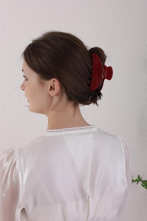 Durable Acetate Hair Clips - 4-Inch Cherry Red Claw Clips for Fine and Thick Hair (Red)