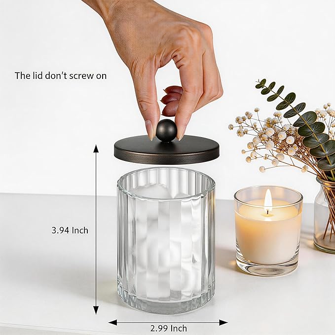 Amolliar Apothecary Jars Bathroom Vanity Storage Organizer Set, Countertop Canister with Stainless Steel Lid & Cute Stickers, Qtip Holder Dispenser for Cotton Swabs, Balls, Makeup Pads(Bronze, 4 Pack)