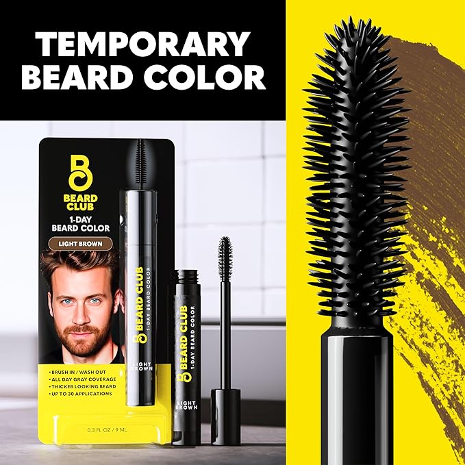 The Beard Club 1 Day Temporary Beard Dye for Men - Light Brown Beard, Mustache & Eyebrow Color for a Fuller, Well-Defined Look, Water & Sweat Resistant, Up to 30 Applications, 0.3 fl oz (Pack of 2)