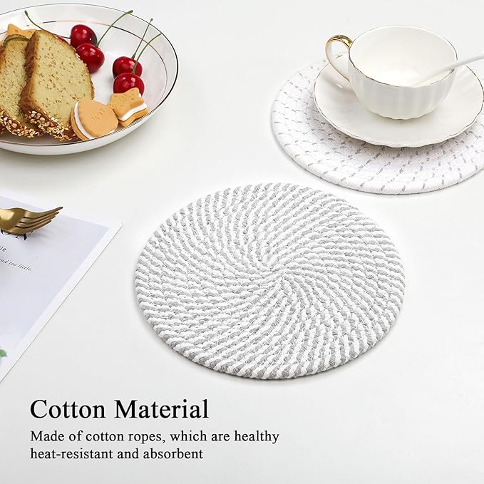 SHACOS 8 Inches Trivets for Hot Dishes, 4 Pieces Cotton Trivets Mats for Kitchen, Hot Pads for Countertops and Table, Heat-Resistant Pot Holders for Hot Pots and Pans(Gray, 4pcs)