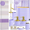 Bathroom Set - Bathroom Sets with Shower Curtain and Rugs, 25PC Bathroom Accessory Set, Purple Bathroom Accessories Set with Trash Can, Soap Dispensers