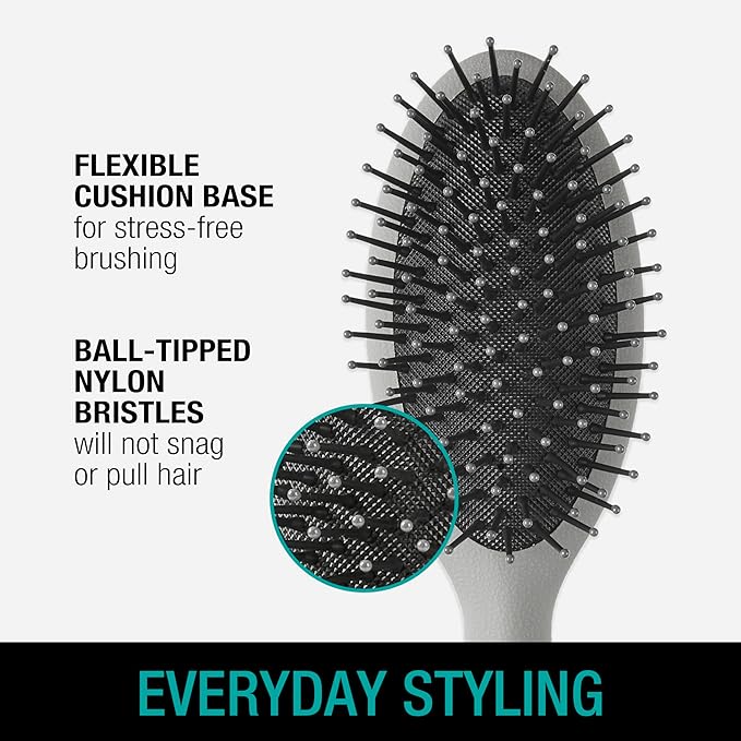 CONAIR Men Hair Brush, Men’s Detangler Brush for Everyday Brushing and All Hair Types, Flexible Cushion Base with Ball-Tipped Bristles Won’t Snag or Pull, Slate Gray