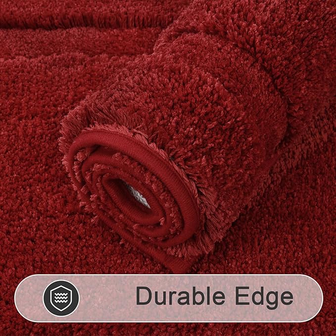 SHACOS Red Bathroom Rugs Set of 3 Pieces, 16"x24" + 20"x32" Bath Rugs + 20"x24" U Shaped Toilet Rugs, Non-Slip Extra Soft Absorbent Bath Rug Washable Bathroom Floor Mats