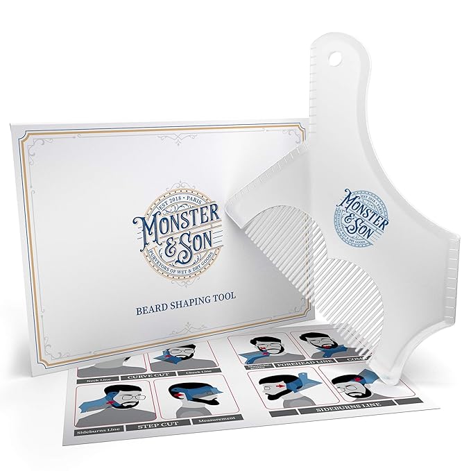 Monster&Son Beard Shaping Tool For Men - Classic Oversized Design (Clear) - Lineup Stencil Shaper for Styling and Shaping - Alignment Guides for Perfect Symmetry