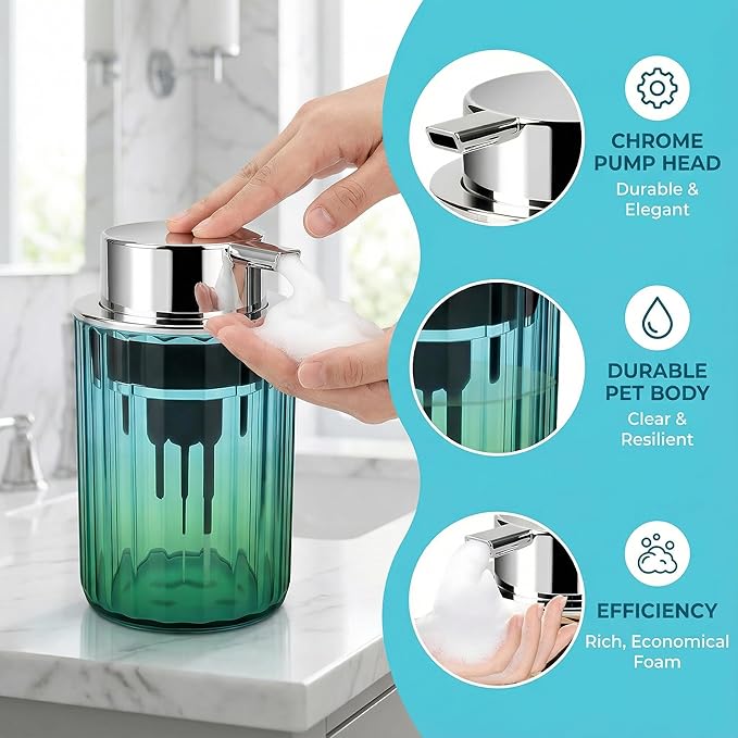 Foaming Hand Soap Dispenser 350ml (11oz) Refillable Vintage-Inspired Modern Plastic Silver Pump for Liquid Soap Shampoo Body Wash Bottle for Bathroom Kitchen (2 Pcs)(Brown+Blue)
