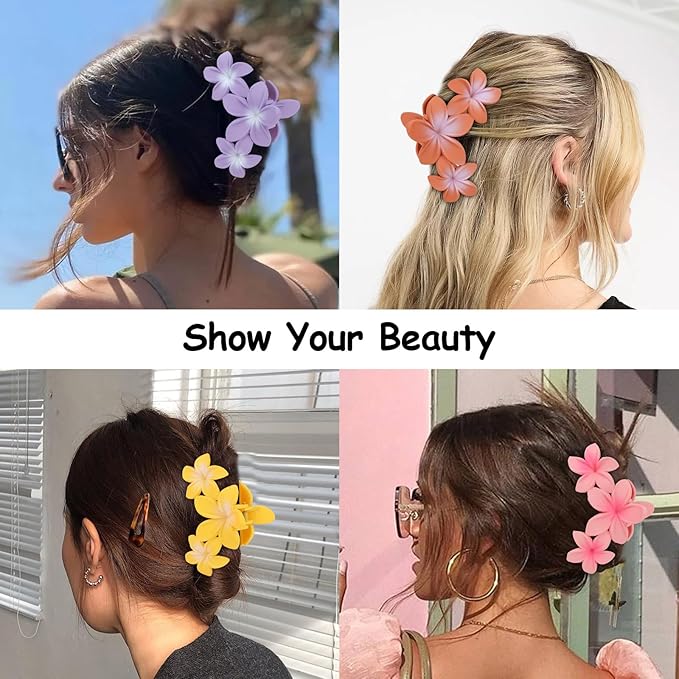 Hair Clip, 4PCS Flower Hair Claws for Women & Girls, Tropical Style, Strong Hold, Acrylic, Floral Theme, Hair Accessories for Thick Thin Hair, Party, Wedding, Beach, Versatile Use