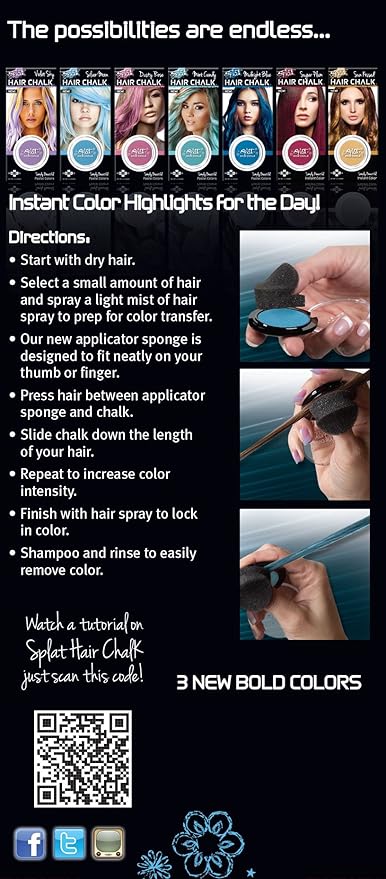 Splat Purple Pixies Hair Chalk, 1 Compact, Temporary Hair Color Glides on Easily for Fun Pops of Color, Washable Hair Color Chalk Shampoos Out, Cruelty Free & Vegan