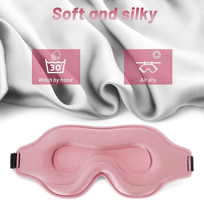 Sleep Eye Mask for Men Women, Lash Extensions 3D Sleeping Mask, Travel Blackout Night Blindfold Eye Shade Cover with Adjustable Strap (Pink-3D)