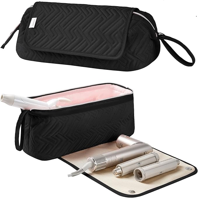Leudes Hair Tools Travel Bag for Women Heat Resistant Mat for Travel Essentials Hot Tools Straighteners,Flat Irons,Curling Iron,Hot Air Brushes and Hair Dryer Organizer Bags 2 in 1(Black)