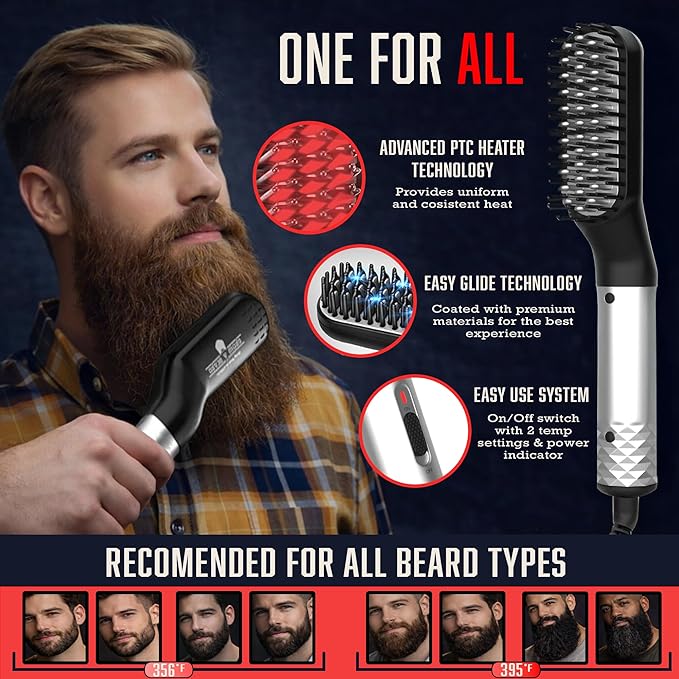 Beard Straightener Grooming Kit for Men, Beard Growth Kit, Wash, Brush & Comb, Unscented Growth Oil, All Natural Sandalwood Balm, Conditioner, Razor & Scissors, Great Gift Idea for Men's (Black)