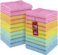 DecorRack 20 Pack 100% Cotton Wash Cloth, Luxurious Soft, 12 x 12 inch Ultra Absorbent, Machine Washable Washcloths, Assorted Colors (20 Pack)