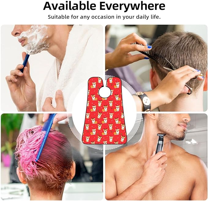 Beard Hair Catcher for Men, Waterproof Shaving Bib Apron Non-Stick, Trimming Tool for Dad Husband, Christmas Corgi Dogs Red Shave Bib