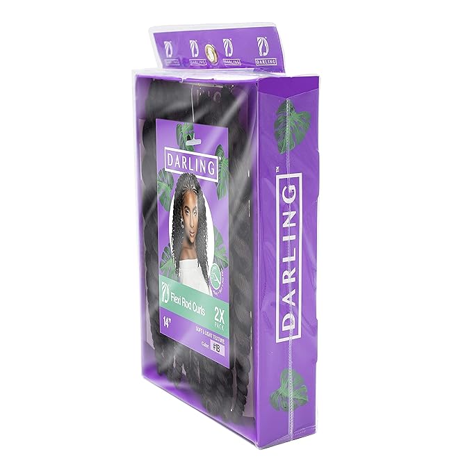 Darling Flexi Rod Curls 2X Crochet Hair Extensions, (1 pack of 2x per pack), Natural & Soft Texture, Fluffy Wand Curl, 14 Inch, #1B