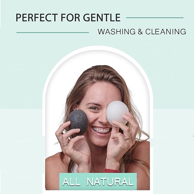 pureSOL Konjac Sponges - Activated Charcoal - Facial Sponge, 100% Natural Sponges, Eco-Friendly - Great for Acne, Exfoliating