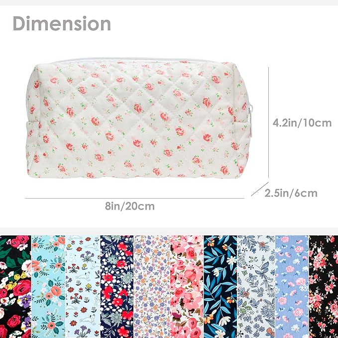 PAZIMIIK Vintage Quilted Makeup Bag Cosmetic Pouch for Brushes Pencils and Travel Make Up Accessories for Women and Girls Gauze Rose