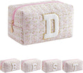 JOVAKIT Alphabet Makeup Bag Cosmetic Bag for Women, Christmas Gifts for Girls Age 6-18, Floral Flowers Coquette Travel Toiletry Zipper Make Up Pouch Organizer Trendy Stuff (Pink Floral D)