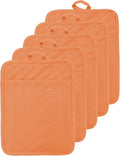 Oven Pot Holder with Pocket Cotton Heat Resistant Coaster Potholder Kitchen Hot Pad Oven Mitts for Cooking Square 7"x9"Set of 5 (Orange)