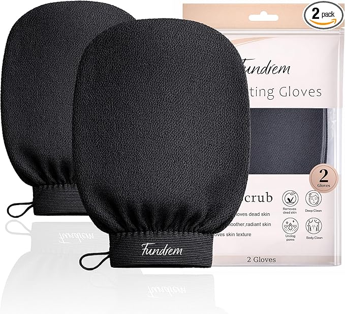 Exfoliating Gloves 2 Pcs, Korean Exfoliating Mitts, Body Scrub for Dead Skin Remover, Exfoliating Body Scrubber for Bath Shower, Body Exfoliator Scrubber, Moroccan Exfoliate Glove, Women Men (Black)