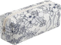 Cute Floral Makeup Brush Bag Small Cotton Quilted Cosmetic Bag for Women Travel Toiletry Zipper Make Up Pouch (Navy Floral)