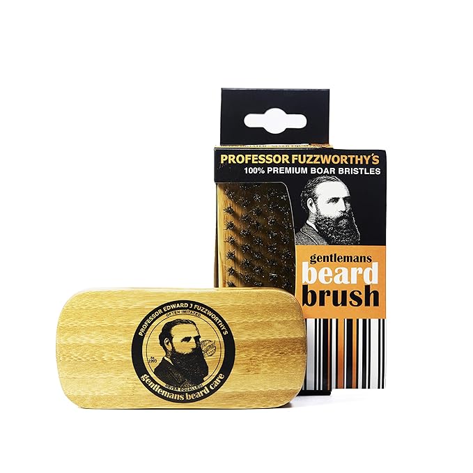 Professor Fuzzworthy's DELUXE Beard Brush 100% Boar Bristle | Mens Best Easy Beard Grooming Tool for a Fluffy Soft Beard - Promotes Beard Growth - Natural Bamboo Wood Handle