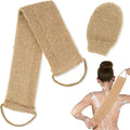 Exfoliating Body Scrubber,2pcs Jute Back Scrubber,Exfoliator Loofah Back Scrubber,Bath Wash Deep Cleaning Glove and Strap,Body Exfoliator Bathing Accessories for Face Back (As