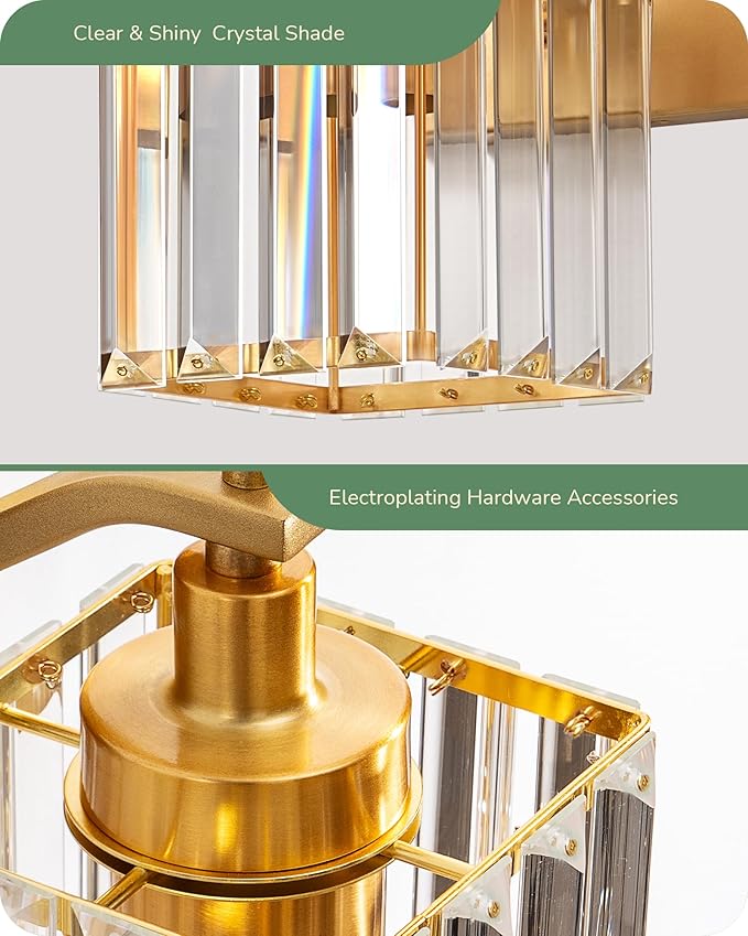 EDISHINE Hardwired Bathroom Vanity Light, Modern Bathroom Lighting Fixtures Over Mirror, Wall Sconces Set of Two with Crystal Shade, Bath Lamp for Living Room, Bedroom, Powder Room, E26 Base, Gold