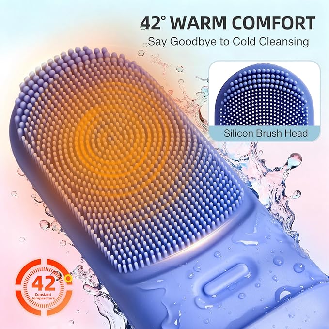 Silicone Face Scrubber with Heated,3 Modes Waterproof Rechargeable Portable Travel Size Makeup Remover Cleansing, Exfoliating and Massaging Facial Scrubber for Men &Women(Deep Ocean Key Blue)