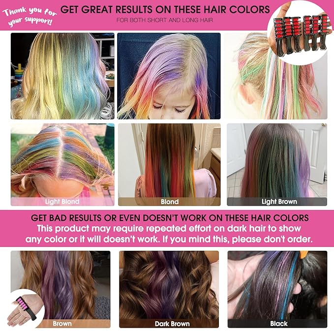 MSDADA New Hair Chalk Comb Temporary Hair Color Dye for Girls with Light Color Hair, Washable Hair Chalk for Girls Age 4 5 6 7 8 9 10 Birthday DIY, Christmas, New Year(Red)