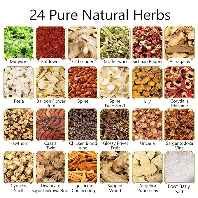 30 Pack Traditional Herbal Detox Foot Soak, Natural Plant Blend Bath with Ginger & Mugwort - Smoothes Sore, Stress Relief, Improves Sleep, Pedicure Care Spa at Home 艾草生姜中药泡脚包900g