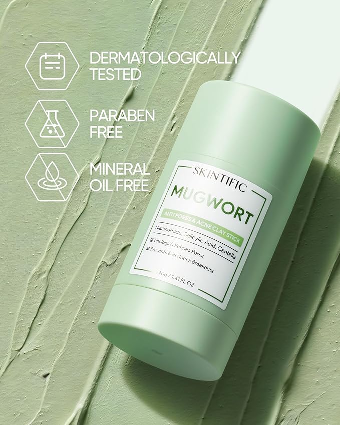 Mugwort Clay Stick Mask for Face, Redness Soothing & Breakout Control with Centella and Salicylic Acid, Gentle Exfoliating, Vegan Skincare, Wash-Off Facial Mud Mask