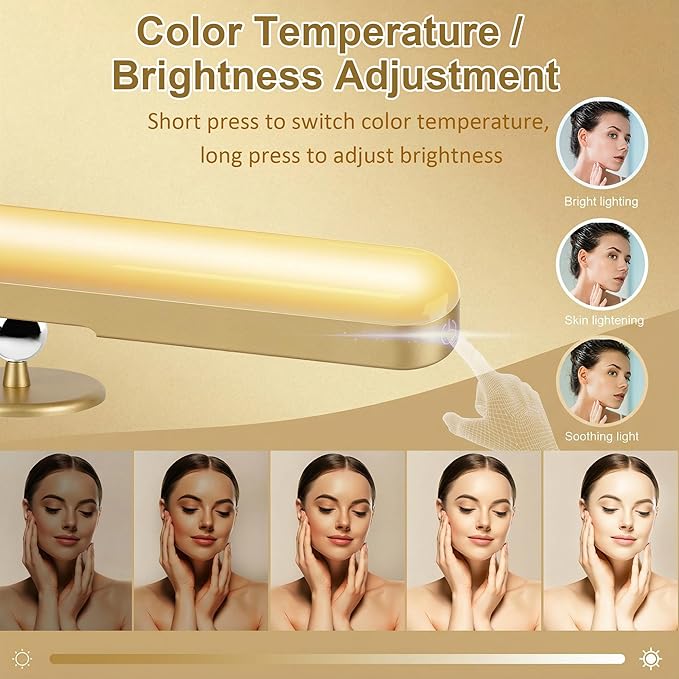 Wireless Vanity Lights for Mirror, Rechargeable Battery Operated Stick on Lamp, Adjustable Makeup Light, Cordless Magnetic LED Bar Renter Friendly Lighting Decor Gift, Gold