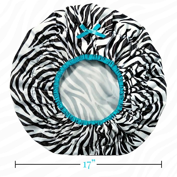 Reusable Shower & Bath Cap & Lined, Oversized Waterproof Shower Caps Large Designed for all Hair Lengths with PEVA Lining & Elastic Band Stretch Hem Hair Hat - Fashionista Sassy Stripes