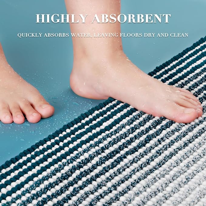 BSICPRO Bathroom Rugs and Mats Sets, 2 Piece Thick Absorbent Chenille Bath Mat Rug Set Non Slip, Soft Shaggy Bath Room Floor Mats for Bathroom, Machine Washable (Teal, 20" x 47" Plus 20" x 32")