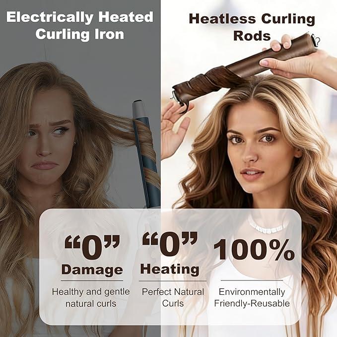 Heatless Curls Overnight Hair Curlers - 4 Pcs No-Heat Curling Rod to Sleep In and Shower Cap,Velvet Hair Rollers with Satin Wrap (new packaging)
