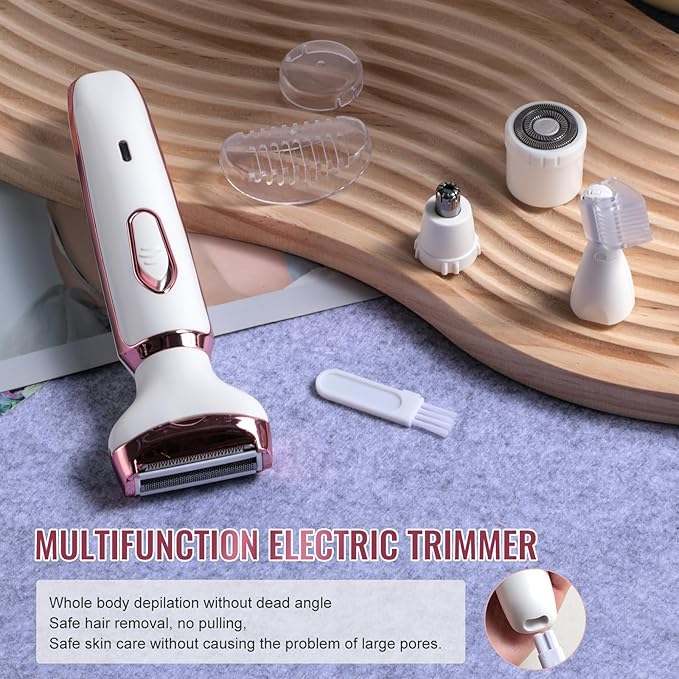 Oneleaf Electric Body Hair Trimmer for Men & Women – Waterproof, Cordless, Low Noise, Rechargeable – 3 Replacement Blades – Painless Shaving for Beard, Bikini, Chest, Legs & More