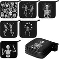 Bencailor 12 Pcs Pot Holders with Pocket Kitchen Hot Potholders Hot Pad Oven Mitts Cookie Bag Oven Gloves for Kitchen Gift Baking Cooking (Black,Skull 2)