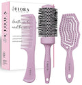 Fiora Naturals Bio-friendly Hair Detangler, Round Brush, and Comb Set for Women - All Hair Types: Natural, Fine & Curly - Ideal for Detangling and Blow Drying