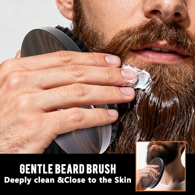 Professional Men's Beard Brush with Boar Bristles - Small Sized Travel Wooden Mustache Brush for Daily Grooming & Styling (Hat)